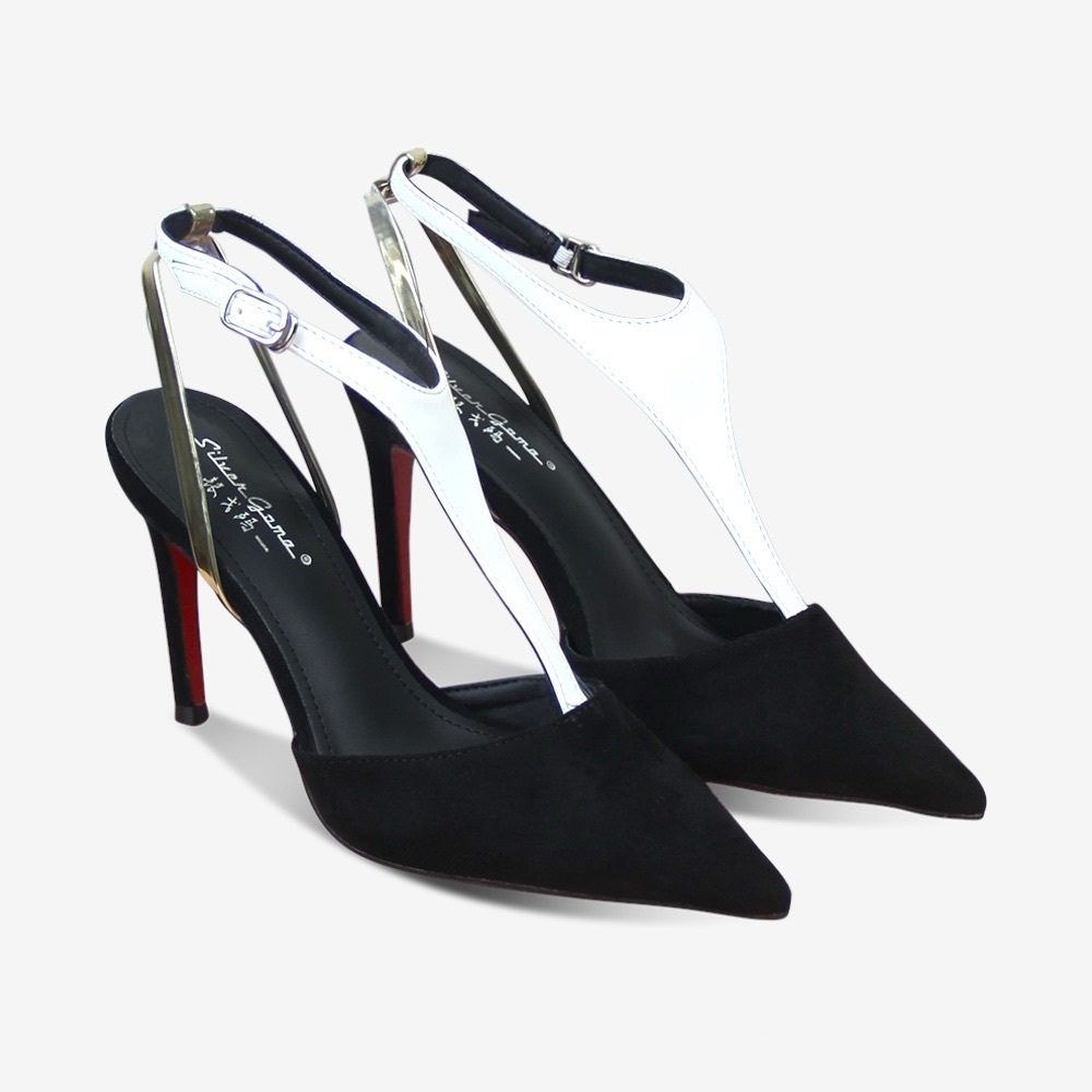 Women’s Loub Athina High Heel Stiletto Pumps in Black Faux Suede Upper and White
